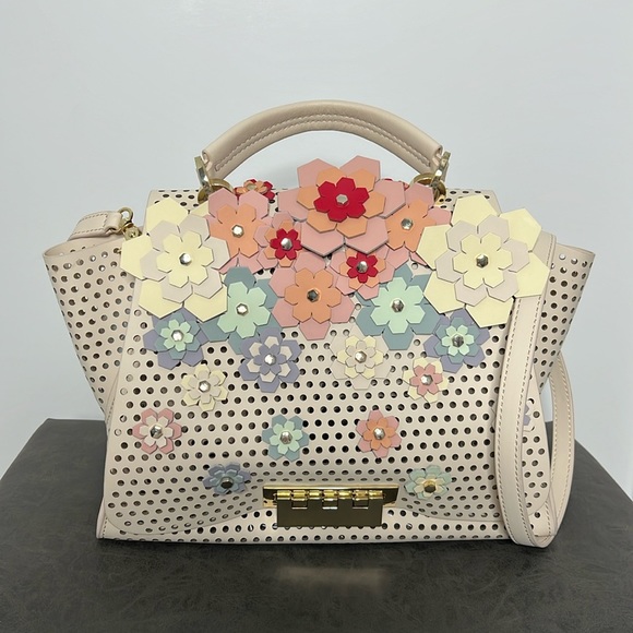 ZAC Zac Posen Handbags - ZAC Zac Posen Eartha Hex Kitt Floral Appliqué Bag Purse Handbag Flowers Carryall